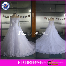 ED Bridal Off Shoulder Ball Gown Lace Vestido De Casamento Appliqued Com Manga Longa